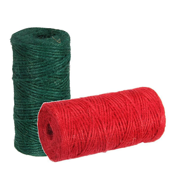 2 Rullar 100m Jute Snöre Hantverk DIY Presentförpackning Garn Rep Röd & Grön