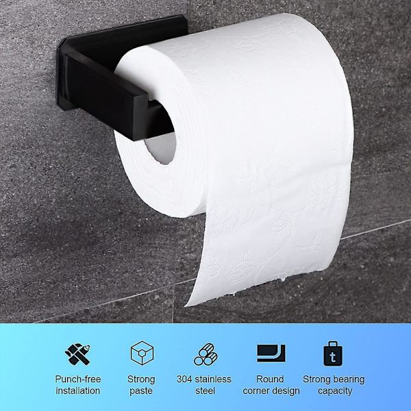 Musta WC-paperiteline, ruostumattomasta teräksestä valmistettu WC-paperirullateline kylpyhuoneeseen ja keittiöön (neliömäinen)