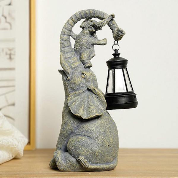 Elefantstatue med solcellelampe til terrasse, indendørs, udendørs gårdhave, lille