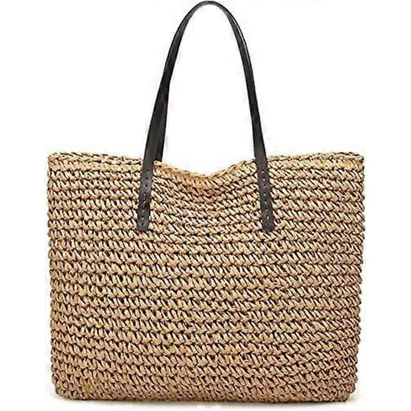 Stråväska Rund Sommar Stor Vävd Strandväska Handväska För Kvinnor Semester Tote Handväskor Med Pom Poms