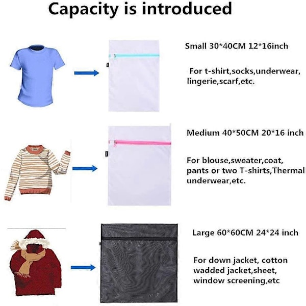 5 Vaskeposer i Mesh - 1 King, 2 Store og 2 Medium