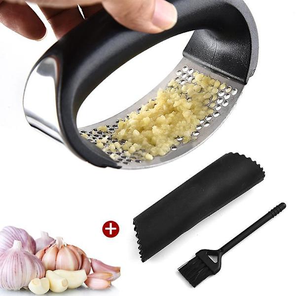 Håndtak for hvitløkspresse i rustfritt stål med ergonomisk håndtak og silikon-skreller