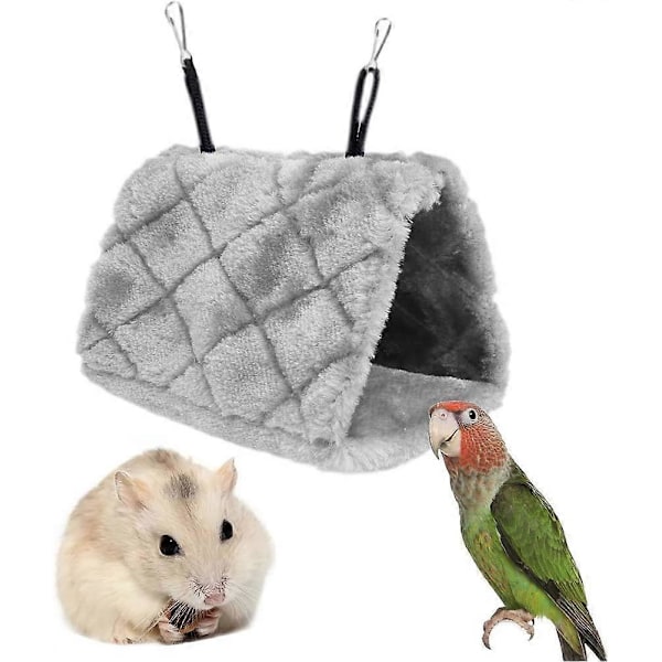 Blått Papegojbo Fågelbo Vinter Varm Hängmatta Hängande Grotta Bur Plysch Happy Hut Tält Säng (M, 24 * 15 * 18cm