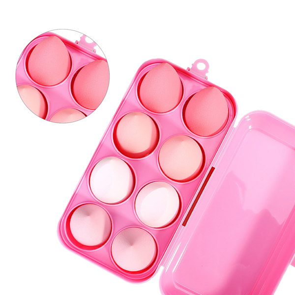8-delad skönhetssvampset mjuk elastisk hydrofil polyuretan kosmetisk sminkpuff med förvaringslåda rosa
