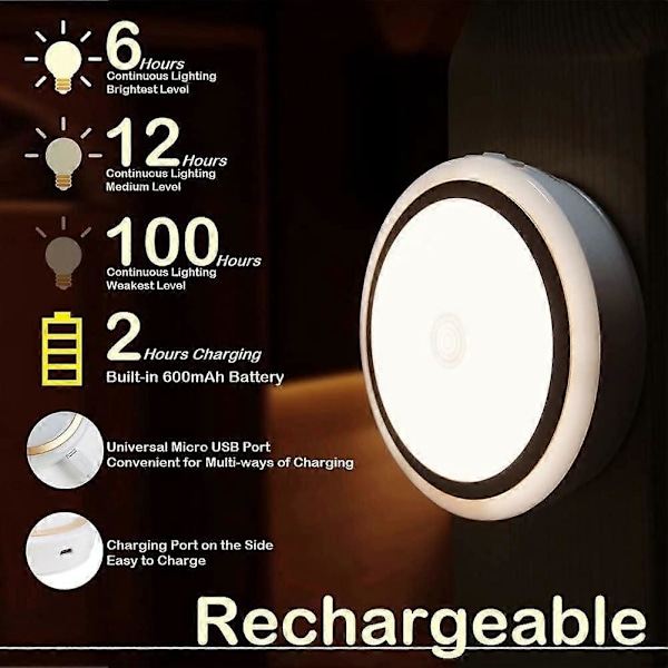 Uppladdningsbar Touch-lampa med Timer, Dimbar Nattlampa för Barnrum, Trådlös Självhäftande