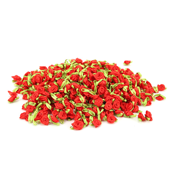450 st mini sidenband rosor dekoration båge blomma med blad prydnad för DIY sömnad hantverk röd