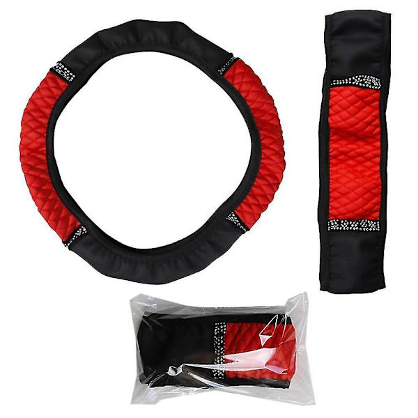 Universell kristall PU läder bilrattsskydd 37-38cm röd
