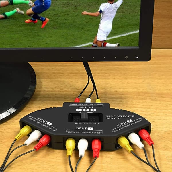 3 i 1 Ud Audio Video RCA Splitter Sort Switch Vælger med AV Kabel til DVD VCD VCR Sort