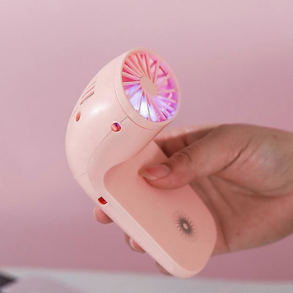 Vaaleanpunainen minituuletin puhelinpidikkeellä, USB ladattava pöytätuuletin, pieni kannettava tuuletin 3-nopeuksisella säädöllä, monivärisellä LED-valolla