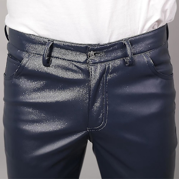 Youthup Navy Blue Faux Leather Stretch Pants for Men EU 33