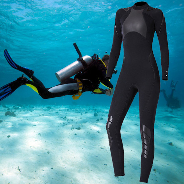 1,5 mm dykning heldräkt våtdräkt långärmad för snorkling surfing simning (kvinna svart S)
