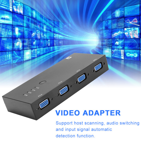 4 in 1 VGA-videomuunnin 500 MHz kaistanleveyssovitin, musta kodin äänilaitteet