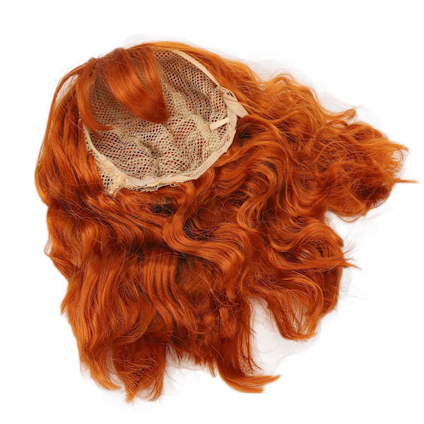 Paryk Varmebestandig Soft Touch Alsidig Orange Krøllet paryk med Air Bangs til Halloween Koncerter Temafester Bryllup Datoer