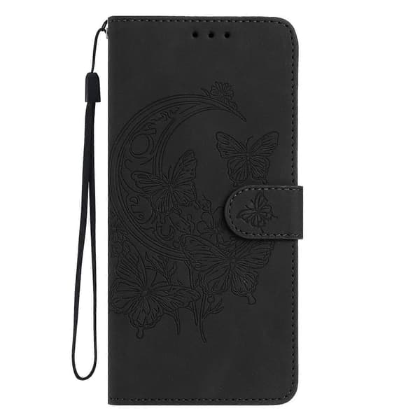 Etui til Samsung Galaxy A56 5G, sommerfugl blomst trykt PU læder pung stativ telefonbeskyttelse Black