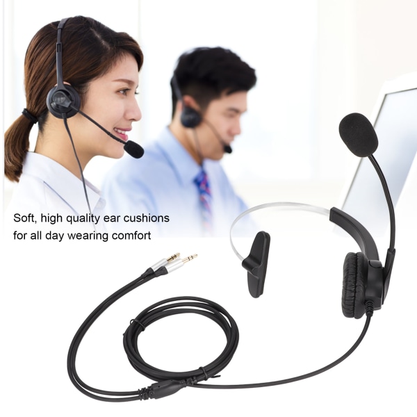 Call Center Headset Mono Noise Canceling Dubbel 3,5 mm plugg Computer On Ear-hörlurar för onlinekurser Call Centers