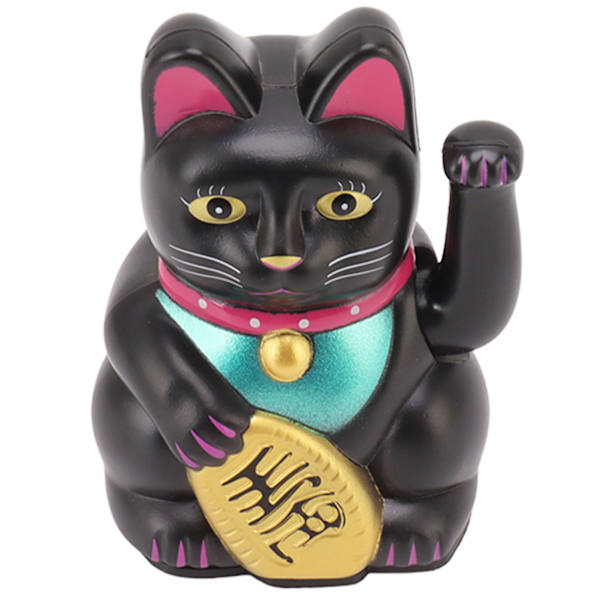 4 Tommers Lykkekatt Dekor Håndvinkende Velkommen Katt for Hjem Desk Ornament Gavegiving Svart