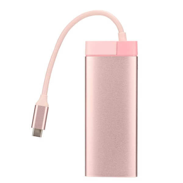 6-i-1 Dockningsstation Typ C till PD 3USB3.0 High Definition Multimedia Interface RJ45 Expansionsdocka Rosa