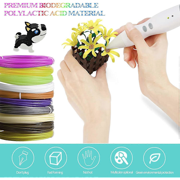 PLA 3D Print Pen Refills, 1.75mm PLA Filament, 20 Farver PLA 5m pr. rulle, 3D Printer Filament, 3D Print Filamenter til Børn 3D Blyant Filament til D