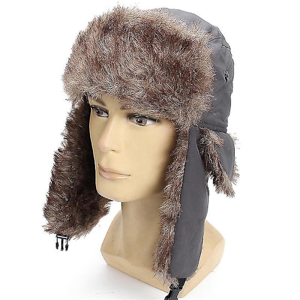 Aviator Trapper Hat med Faux Fur Øreklaff - Stilig Vinterlue for Menn Marineblå