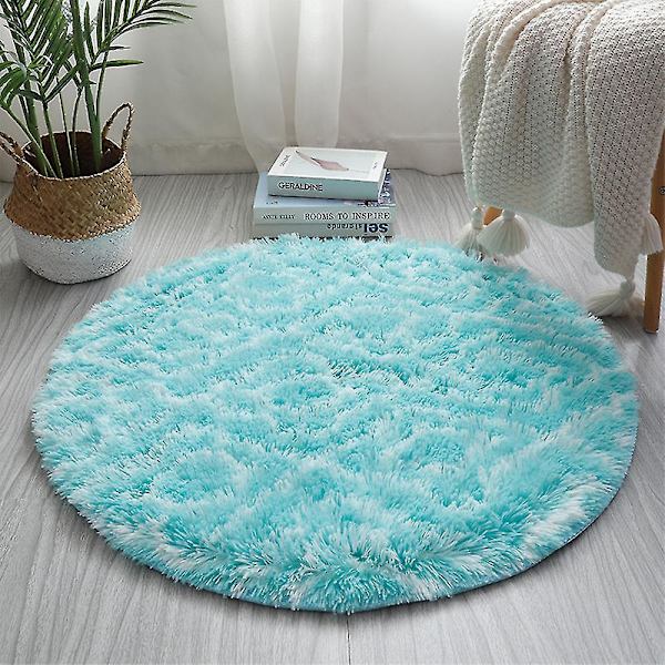 Mjuk och fluffig blå rund matta 80cm - Hög lugg för vardagsrum eller sovrum
