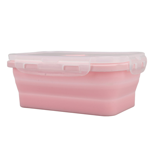 Hopfällbar silikonmatbehållare, temperaturbeständig, mikrovågsugnssäker lunchlåda, miljövänlig Bento-låda, 1200 ml, rosa