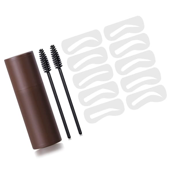 Ögonbrynsstämpelkit 10 schabloner 2 borstar Ögonbrynsmakeup-puder för hårfäste Ansiktskontur Brun