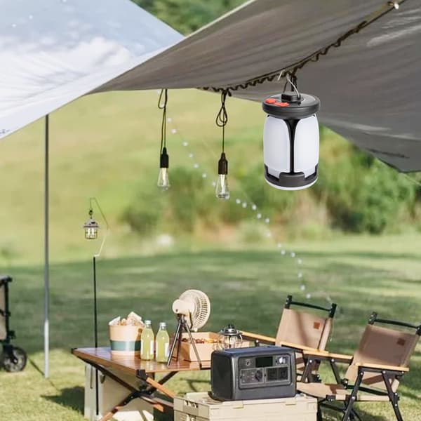 Solar LED Campinglanterne med USB genopladeligt batteri, 4-bladet sammenklappelig nødcampleampe med krog