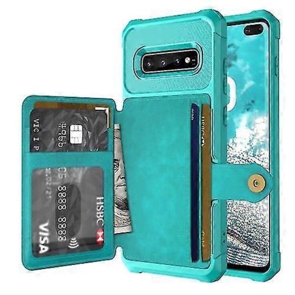 Til Samsung Galaxy S10+ Magnetisk Wallet Kort Taske Læder Telefon Cover Zekai Cyan