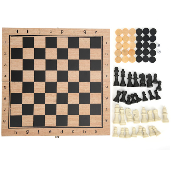 3-i-1 Trä Schack Dam Backgammon Fällbar Bärbar Interaktiv Schackbräde LeksakM 29 x 29cm / 11.4 x 11.4in