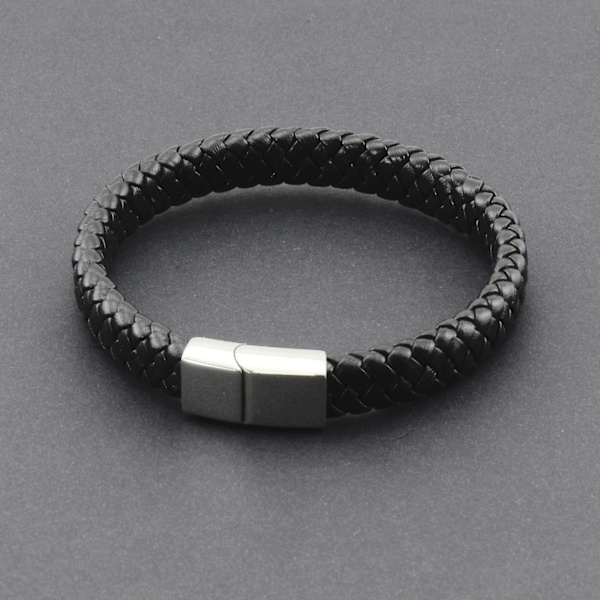 Flätat Läderarmband med Magnetiskt Spänne i Rostfritt Stål för Män