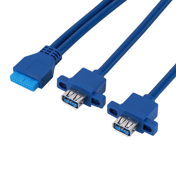 USB3.0 19PIN TIL 2AF Front Motherboard Panel Monteringskabel med Skruehull (0.5 m)