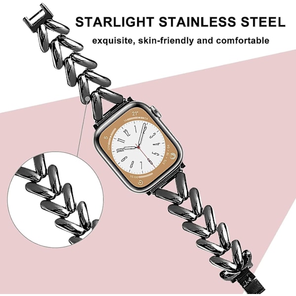 Stilful rustfrit stålbånd til Apple Watch Series 8/7/6/5/4/3/2/1, 41mm/40mm/38mm, tynd metalrem til kvinder