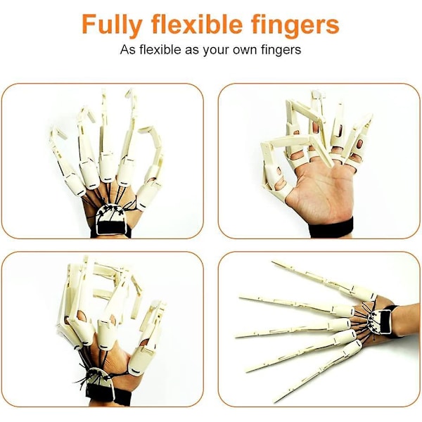Halloween Fleksible Fingerforlengelser 3D-Printet Leddede Fingre for Cosplay One Size Fits All Hvit