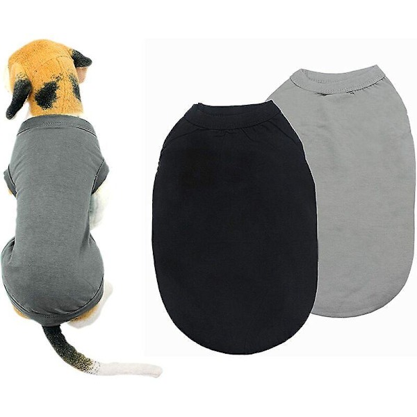 Bomulds Hundetøj Ensfarvet Hunde T-shirt Tøj Blød Åndbar Bomuldsskjorte Egnet til Katte og Hvalpe (2 Stykker) (Medium, Sort + Grå)