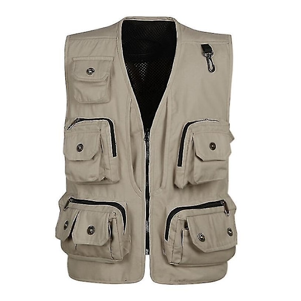 Khaki XXXL Pocket Photography Vest for Leisure Fishing, Reporting, Directing, and Hunting