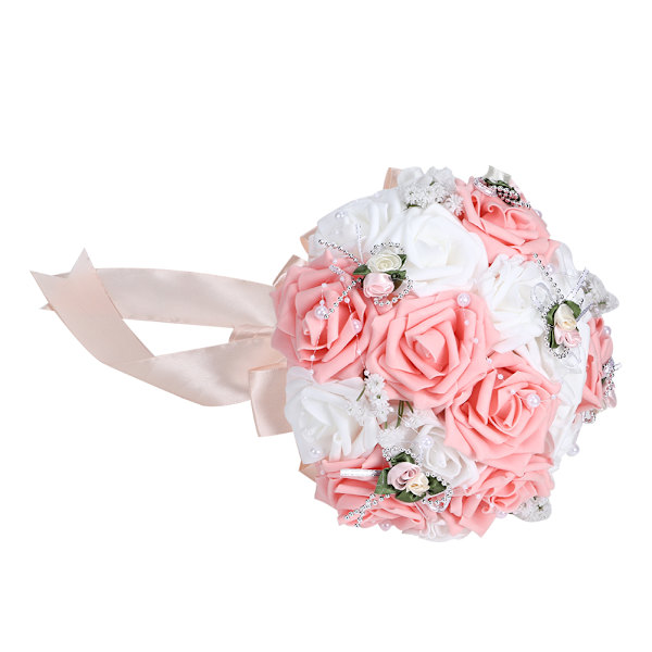 Kunstig Bryllupsbukett Simulering Brude Holder Blomsterdekorasjon Bryllupsutstyr Rosa