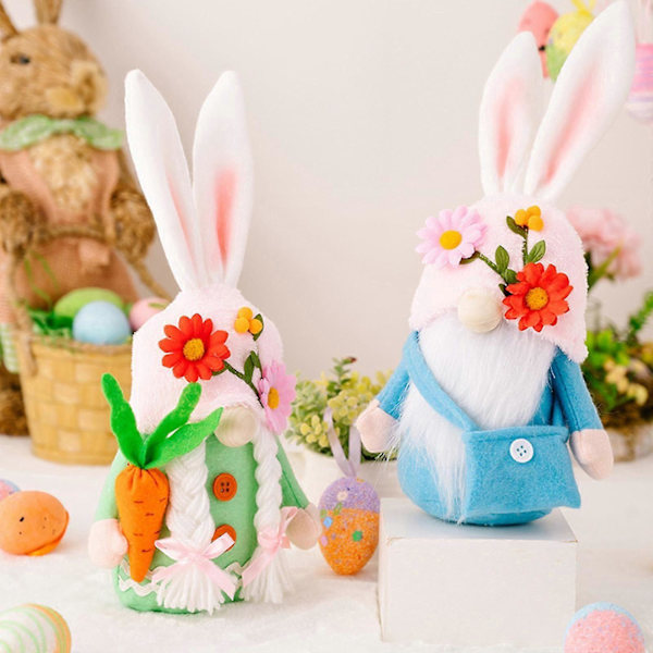 Påsk Tomte Påskdekorationer Handgjorda Påsk Tomtar Plyschdocka Påskhare Tomtar Dekor med Blommor för Hemmakontor Utomhus Påskprydnader B