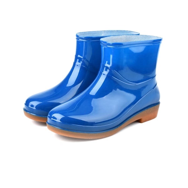 Womens Rain Boots Fashion Antiskid Short Rain Boot Round Head Radian PVC Plastic Rain Boots Blue 36