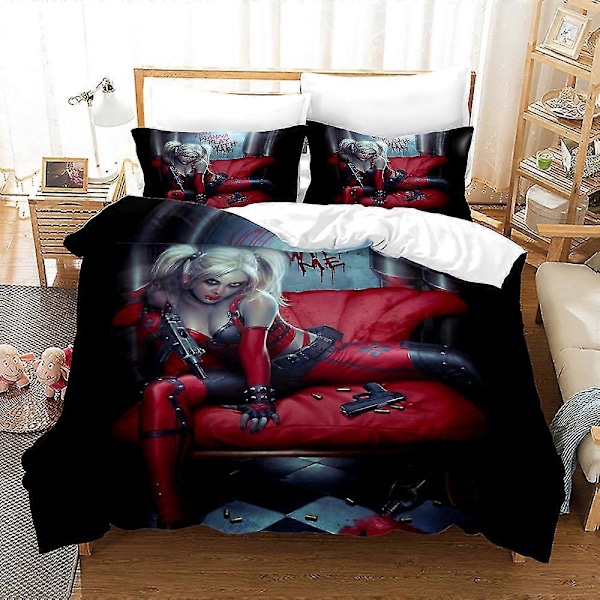 HQ-04 3D-tryckt Harley Quinn Sängklädesset - Påslakan, Täcke, Örngott AUQUEEN210x210cm