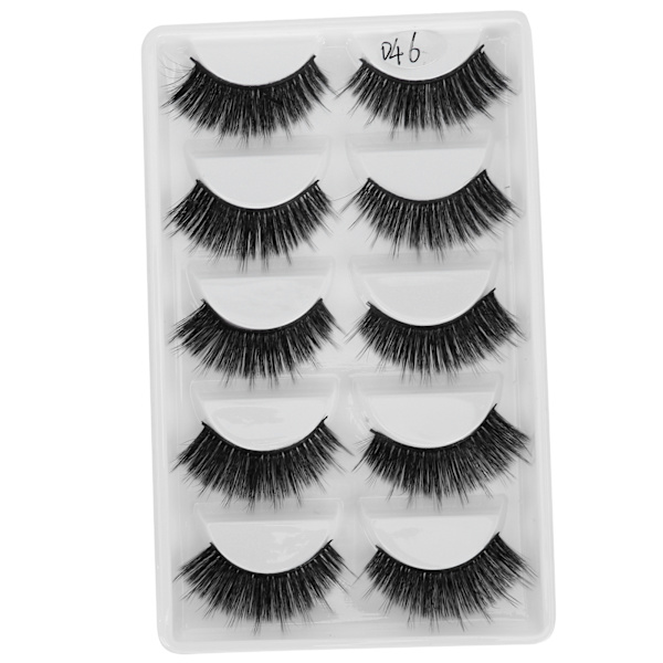 5 par tykke, tette falske vipper Tredimensjonale lange krøllede falske øyevipper Makeup Tool(D46)
