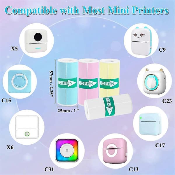 15 Rolls Thermal Sticker Paper for Mini Printer Sticker Machine As Shown