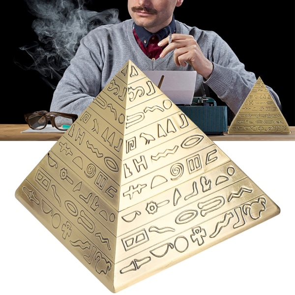 Metall askfat med cover Retro kontorsprydnader Rökpresenter Egyptiska pyramider form(bronsad)