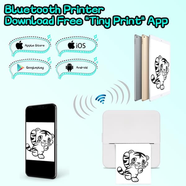 Mini Thermal Portable Photo Printer, Rechargeable Direct Wireless Pocket Printer Compatible with iOS