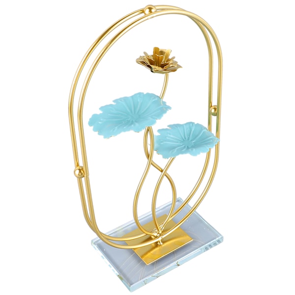 Järnlotusbladsprydnad med glasbas Utsökt elegant metallblad Skulptur Statyfigurer för heminredning