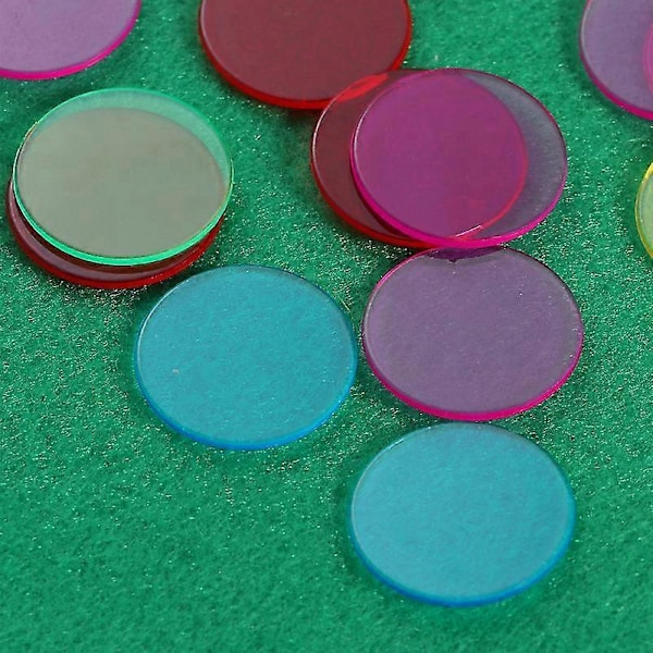 Toyvian 300 kpl 19 mm Bingo-merkit Bingo-pelikortit Muoviset bingo-merkit karnevaali-bingoihin (sininen, punainen, keltainen, vihreä, violetti, oranssi)