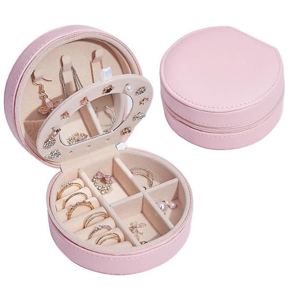 Round Pink Velvet Jewelry Travel Case with Mirror - Perfect Gift for Jewelry Lovers