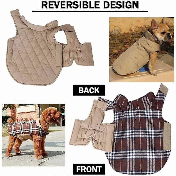 Hundtäcke Hundjacka för Hundar Valp, Vadderad Vändbar Design Väst Regnjacka, Brun, Xxxl (Bröst: 88-104cm, Rygg: 57cm)