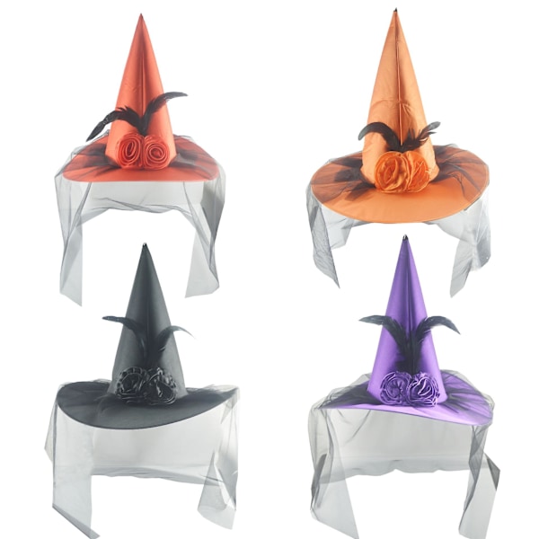 Häxhatt med rosor & fjädrar - Perfekt för kostymfest & Halloween