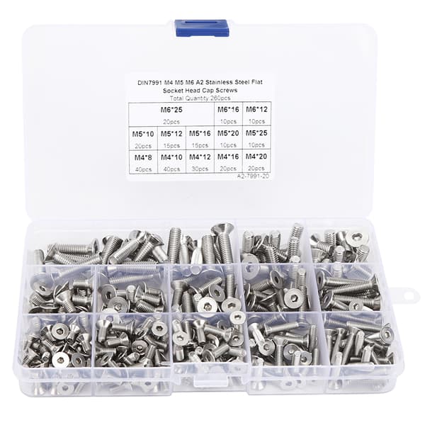 260 stk. Flat Skruesett M4/M5/M6 Hex Socket Rustfritt Stål 304 for Elektronikkindustri