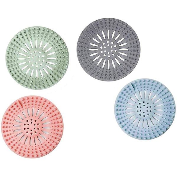 4 pakkaus 13,3 x 13,3 cm:n silikonisia tiskialtaan siivilöitä vaaleanpunaisena, vihreänä, harmaana ja sinisenä, kestävä ja helppo puhdistaa